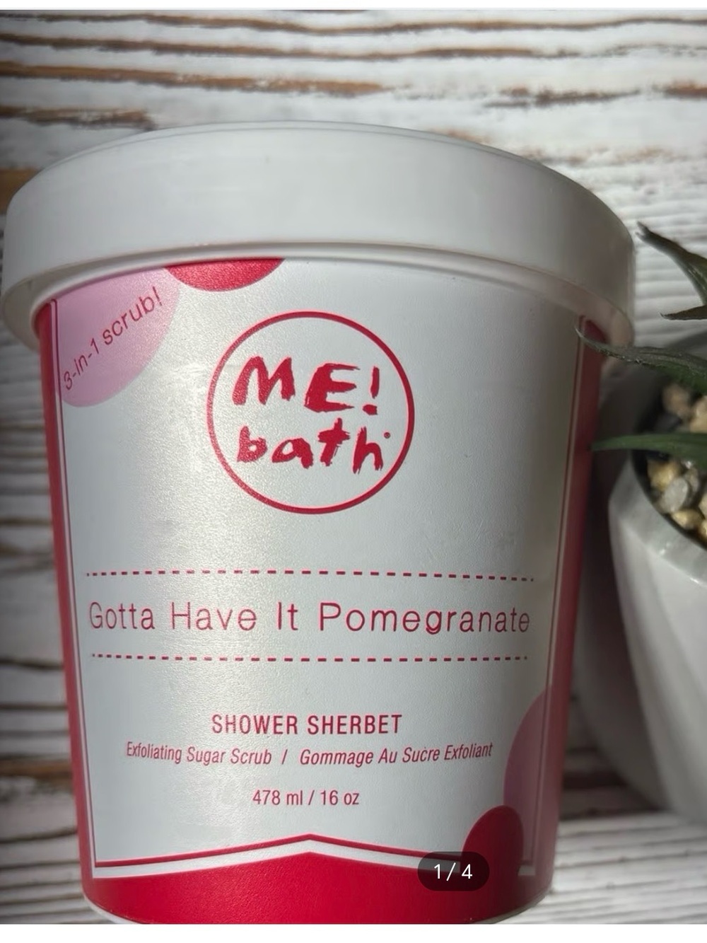 ME! Bath Shower Sherbet Pomegranate Exfoliating Body Scrub Jojoba Oil 16 oz
